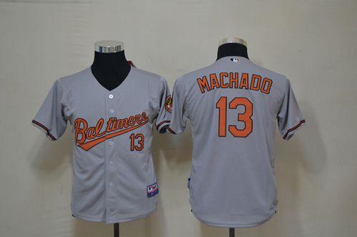 Orioles #13 Manny Machado Grey Cool Base Stitched Youth MLB Jersey - Click Image to Close